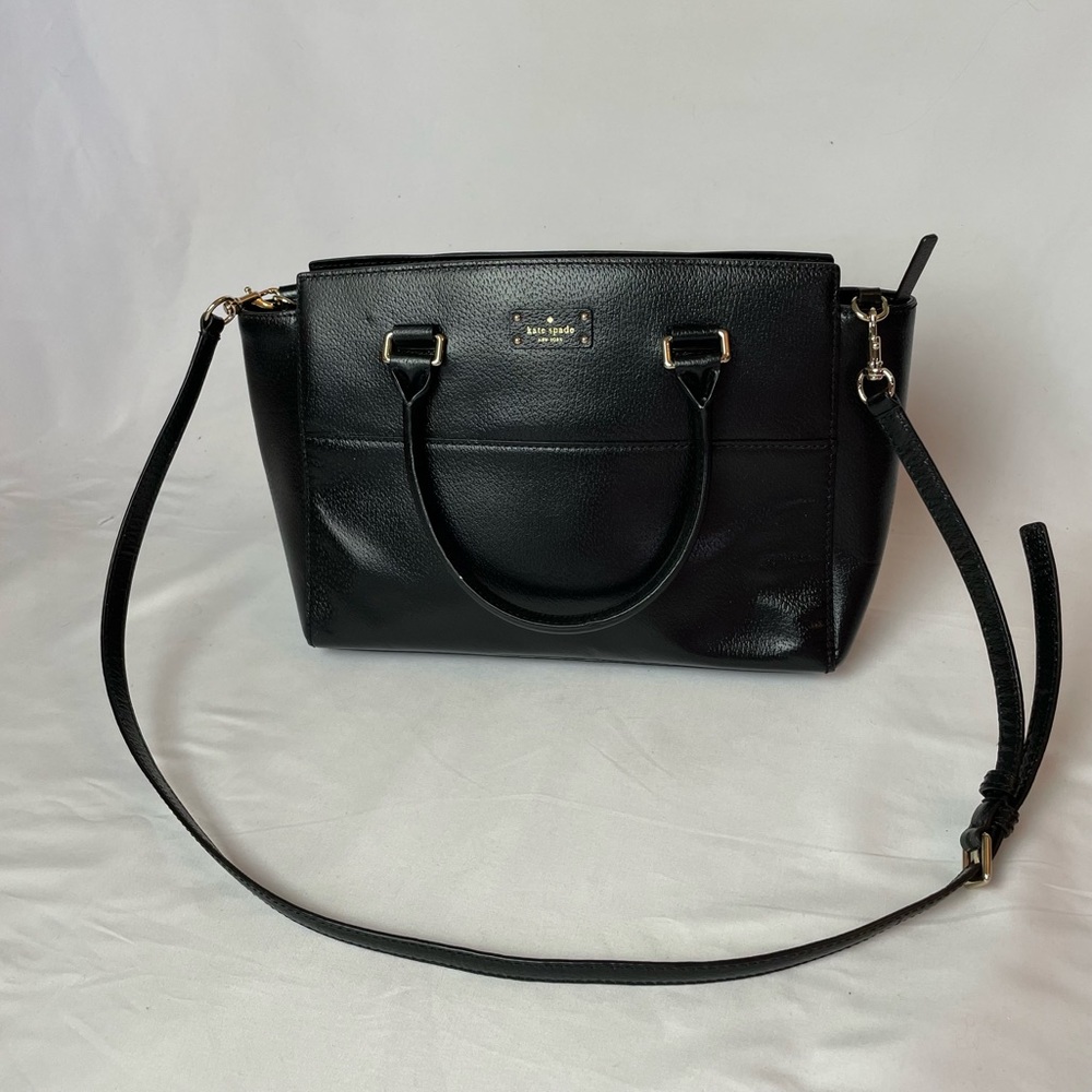 Kate Spade Grove Street Black Leather Lana Satchel Tote Shoulder Bag Crossbody
